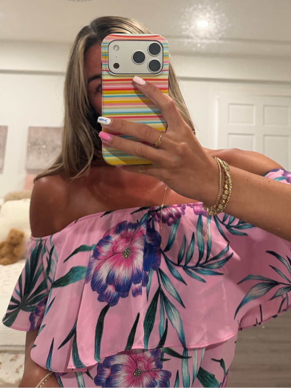 Show Me Your MuMu Pink Floral Off-Shoulder Ruffle Blouse